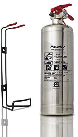 Chrome Silver Finish FSS UK Plus 1 KG ABC Dry Powder FIRE Extinguisher. CE Marked. Ideal for Homes Kitchen Workplace Offices Cars Vans Boats Warehouses GARAGES Hotels Restaurants FIRE Rating 8A 21B C