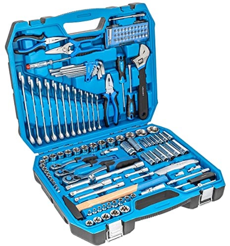 Högert Technik - Werkzeugkoffer Gefüllt, Werkzeugkasten mit Steckschlüssel, Bits und Zubehör, Werkzeug Set Chrom-Vanadium-Legierungsstahl, Werkzeugset Gesenkgeschmiedet, Toolbox HT1R439-131-tlg