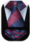 HISDERN Krawatten Herren Karierte Krawatte mit Einstecktuch Formelle Klassische Hochzeit Herrenkrawatte und Taschentuch Set für Männer Weinrot & Blau