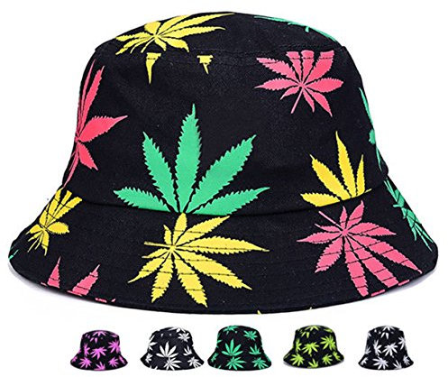 Eohak Faltbare Marihuana Cannabis Unkraut Eimer Blatt Hüte für Damen Einheitsgröße Mehrfarbig