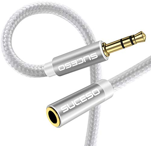 SUCESO Headphone Extension Cable 3M Aux Stereo Jack Lead 3.5mm Male to Female Audio Cable Earphone Extender Cord Compatible With Laptop PC iPhone iPad Tablet Headset TV PS4 Speaker Smartphone-Silver