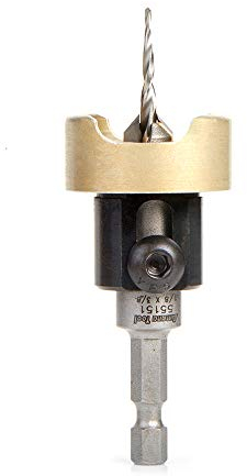 Amana Tool 55151 Carbide Tipped 82 Degree Countersink with Tapered Drill and Adjustable Depth Stop with No-Thrust BB 3/8 D x 1/8 Drill D x 1/4 Inch Quick Release Hex SHK