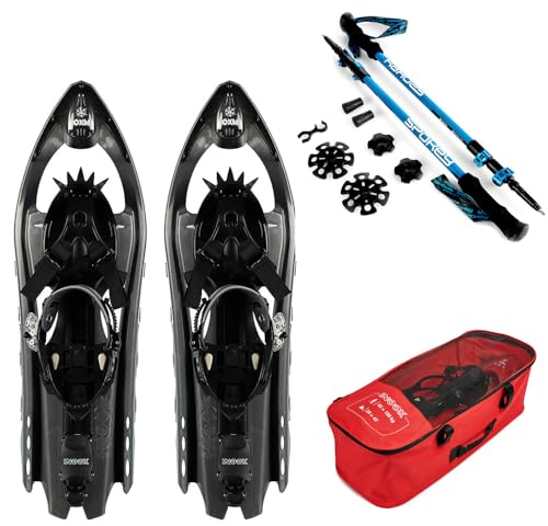 INOOK OXM Schneeschuhe Carbon - Schneeschuhe mit Steighilfe - Set mit Tragetasche und Karbonstöcken - Größenverstellbar - Hochwertig & Robust - Made in France