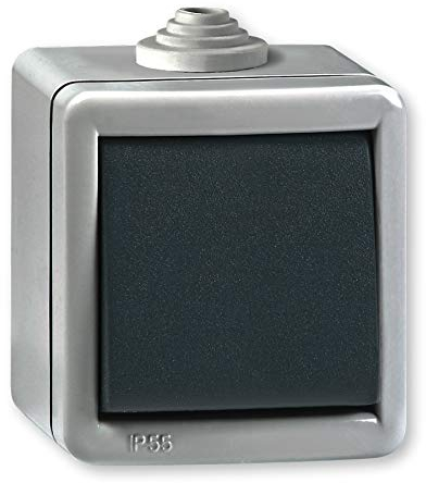 ALING-CONEL Armor Line Aufputz Kreuzschalter 10AX/250V~ / IP 55 (Metallausführung) Grau mit Wippe in Anthrazit