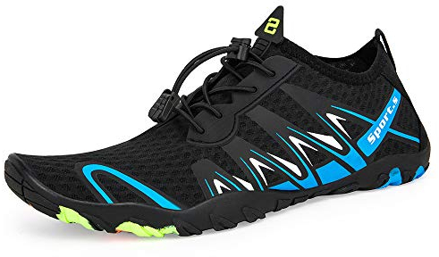 Strandschuhe Damen Herren Wasserschuhe Badeschuhe Unisex Atmungsaktiv Leicht Barfußschuhe rutschfeste für Schwimmen Tauchen(S901 Schwarz Blau, 44EU)