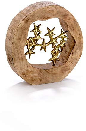 Moritz Skulptur Sternenhimmel Gold Mangoholz/Alu Massive Mangoholz - Baumscheibe Handarbeit 28 x 27,5 cm