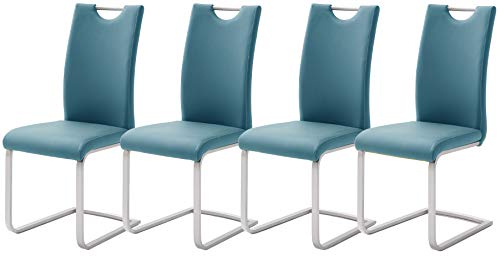 Robas Lund Esszimmerstühle 4er Set Blau-Petrol Schwingstuhl-Set, Stuhl bis 120 kg belastbar