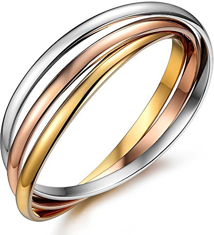 Kim Johanson Edelstahl Damen Armreif *Tricolor* mit 3 geschlossenen Ringen Roségold, Gold & Silber Armband inkl. Schmuckbeutel