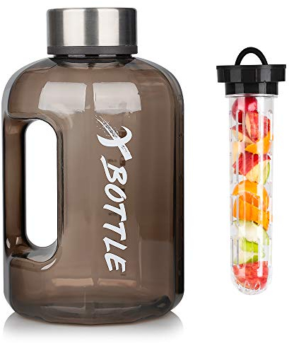 Bouteille d'eau de 2,5 l avec infuseur, sans BPA, grande bouteille d'eau de 2,5 l, passe au lave-vaisselle, hydratation avec marque de temps motivante anti-fuite pour le camping, les entraînements
