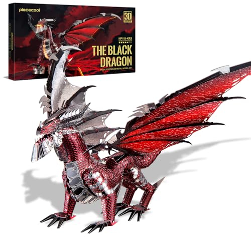 Piececool 3D-Metallmodellbausätze, schwarzer Drachenkönig, Bastel-3D-Puzzles für Erwachsene, Denksport-Puzzles, Spielzeug für Teenager, tolles Geburtstags- und Neujahrsgeschenk, 107 Teile