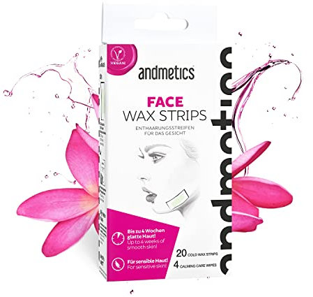 andmetics strisce di cera per il viso | per la depilazione del viso | risultato rapido pulito | cera fredda con aloe vera | pelle sensibile