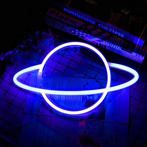 Hangrow Planet Neon Light, Acryl Neon Schild LED Schild für Wanddekoration, USB-Aufladung/Akku, Planet Nachtlampe Neon Bar Schild Leuchten Buchstaben Wandleuchten, LED Deko Neon Schilder (Blau)