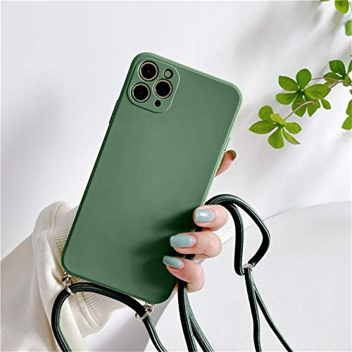 Rokmym Coque de Protection pour iPhone 11 avec Cordon de Protection pour iPhone 11 - en Silicone - avec Ruban - Vert armée