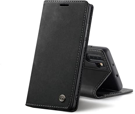 Chocoyi Schutzhülle aus Kunstleder für Huawei P30 Pro, Schutzhülle aus PU-Leder, Magnetverschluss, Kartenfächer, Standfunktion, Schwarz