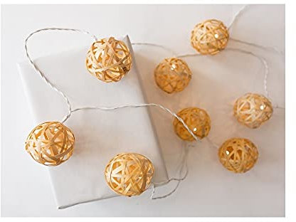 Guirlande lumineuse décorative 12 boules Bambou LED blanc chaud avec transformateur et prise