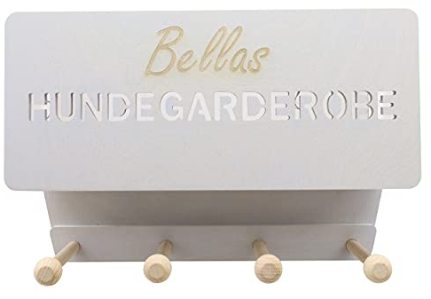 INEXTERIOR Hundegarderobe CLASSIC aus Holz - personalisierbar - in Deutschland handgefertigt - Garderobe für Hundeleinen mit Abl...