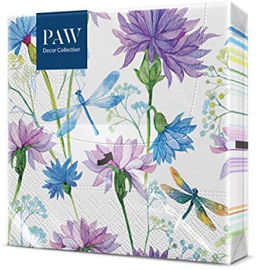 PAW - Napkins 3-Ply (33 x 33 cm) I 20 Pieces I Perfect for Birthdays Parties Weddings Communion and Celebrations I Paper Napkins Colorful - Spring, Summer, Meadow, Country Life i Color: Dragonfly