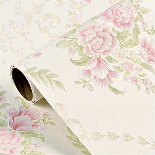 SWECOMZE 3D Wandschutzfolie, Möbelfolie Selbstklebende Blumen Folie 53 X 500cm, Wasserdicht Klebefolie Abnehmbare Tapeten für Wand Schränke Esstisch Möbelrenovierung Dekofolie (Beige)