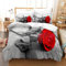 MIQEBX Rose Rouge Housse de Couette 200x200cm Parure de Lit 2 Personnes en Microfibre Motif Fleurs romantiques 3D Rouge Rose Housse de Couette avec Fermeture Éclair + 2 Taies d'oreiller 50x75 cm,Gris