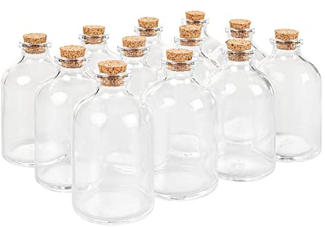 Infinitude Event Supplies Mini Clear Glass Wedding Favour Bottles 50ml/2oz Cork Stopper Table Decoration Jars Pack of 25/50/75/100/125/150 (100)
