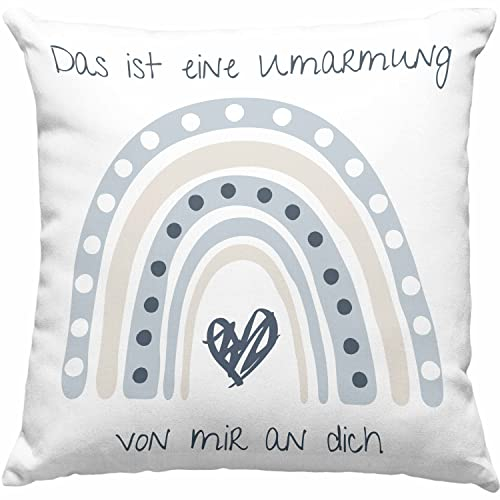 Beste Freundin Kissen mit Füllung 40x40 Geschenk Beste Freundinnen Geburtstag Lustig Freundinnen Spruch - Umarmung Von Mir An Dich (Blau)