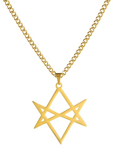 VASSAGO Thelema Unicursal Hexagramm Symbol Halskette Edelstahl 6-zackiger Stern Anhänger Halskette Vintage Religion Talisman Amulett Schmuck Geschenk für Männer Frauen