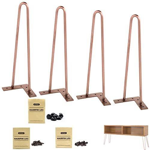 ROTHLEY Hairpin Legs 14 Inch Coffee Table Legs Solid Rods Metal Table Legs End Table Legs for Furniture Set of 4 Desk Legs with Floor Protectors Outdoor Table Legs Bench Legs(Antique Copper)