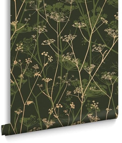 Clarissa Hulse Wild Chervil Sage and Gold Wallpaper | Green Wallpaper | Trail Wallpaper | Eco-friendly Wallpaper