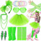Ronilp 80s Fancy Dress For Women,1980s Fancy Party Green Costume Accessories Set, Tutu Skirt Leg Warmers Necklace Bracelets Fishnet Gloves 80s Lace Bow Headband Earrings Sunglasses