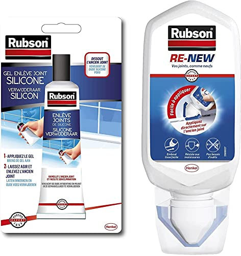 Rubson Enlève Joints Silicones, décapant spécialement adapté pour retirer les joints de silicone, tube de 80 ml & RE-NEW Blanc, mastic sanitaire blanc à base de silicone
