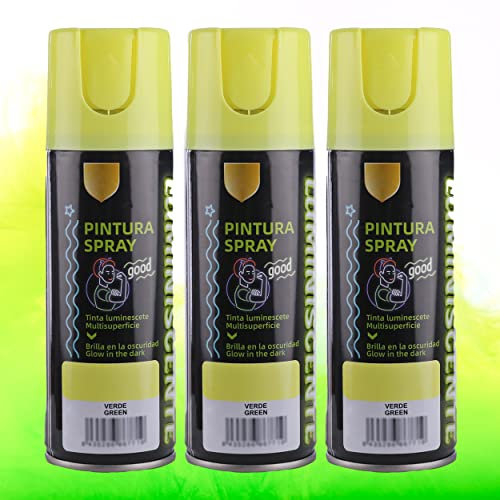 H HANSEL HOME Pintura Spray Brilla en la Oscuridad Tinta Luminiscente Multisuperficie Verde 200ml - Pack de 3 Unidades