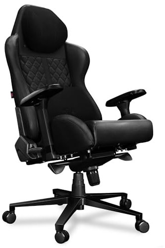 YUMISU 2050 Bürostuhl Gaming Stuhl Schwarz - Gamingstuhl mit Memory Foam Kissen in Velours - Gamer Stuhl Echtleder mit 4D-Armlehnen - Gaming Sessel mit Leisen Gummiräder - Computerstuhl bis 150 kg