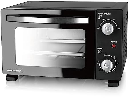 Melchioni Family | Elektrischer Ofen mit 11 Liter Kapazität DEVIL 11, einstellbare Temperatur bis zu 230°C, 30-Minuten-Timer, Schwarz, Noire