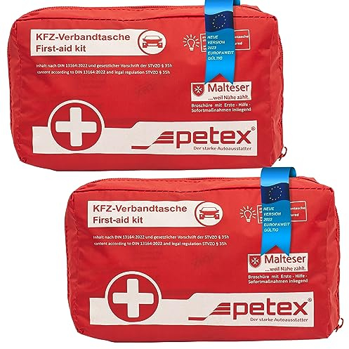 PETEX Verbandtasche 2er Set, Inhalt nach DIN 13164:2022, rot