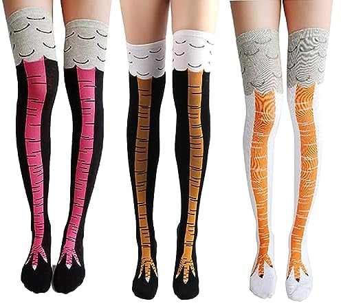 RoadLoo 3 Paar Chicken Leg Socks - Kniestrümpfe, Fun Hühner Socken Warm Overknee Socken für Winter