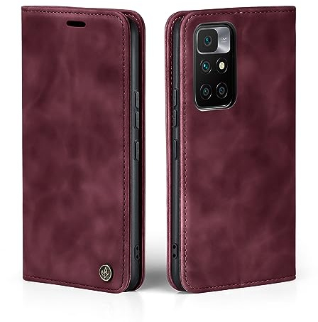 LBH Handyhülle für Xiaomi Redmi 10 in Weinrot mit Karten- und Geldfach Smartphone Hülle mit Standfunktion Flip Case Schutzhülle Magnetverschluss Vintage