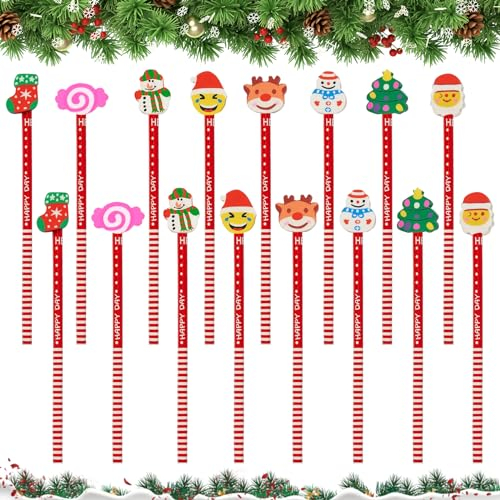 Giugio Weihnachtsstifte, 32 Stücke Bleistifte Kinder, Bleistift mit Radiergummi Weihnachten, Weihnachten HB Bleistifte für Geburtstag Mitgebsel Kinder Party Gastgeschenk