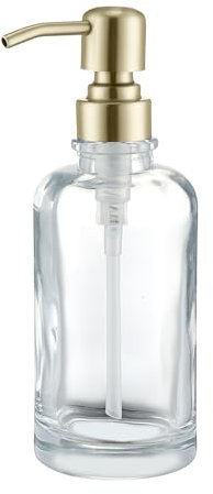 Rzoeox Seifenspender aus klarem Glas mit goldfarbener Pumpe, 325 ml Flüssigseifenspender mit Edelstahlpumpe für Spülmittel, Handseife, Badezimmer, Küche, Waschtisch, Arbeitsplatte