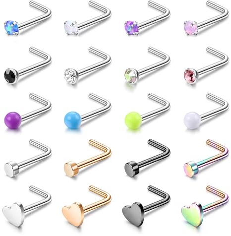 Chriscoco 20G Nasenpiercing Stecker Chirurgenstahl Titan Nostril Piercing Zirconia Opal Nasenringe Silber Nasenstecker Nasenpiercing Schmuck für Damen Herren