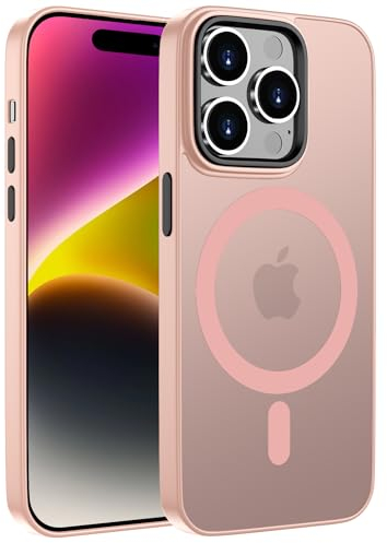 ORDA Custodia magnetica per iPhone 14 Pro Max 6,7 pollici, compatibile con MagSafe, per iPhone 14 Pro Max, trasparente, opaca, cover posteriore sottile, antiurto, rosa