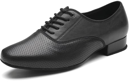 SWDZM Tanzschuhe Herren Latein Atmungsaktiv Leder Tango Salsa ballsaal Tanzschuhe 2.5cm Niedriger Absatz Übungsschuhe,Schwarz,Wildleder Sohle,44EU