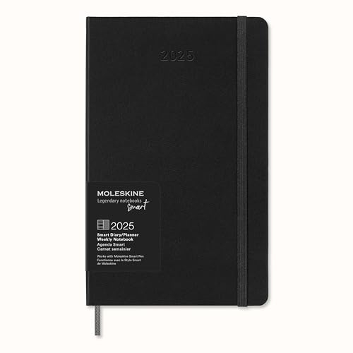 Moleskine Weekly Planner, Smart Kalendar 12 Monate 2025, Smart Planner, Elastischer Verschluss, Schwarz, Großformat 13x21 cm