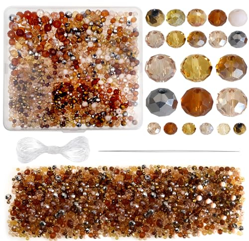TOAOB 1000 Piezas Cuentas de Cristal Facetado de Marrón 4mm 6mm 8mm Perlas Facetadas Transparentes Redondas para Hacer Bisuteria y Manualidades Collares Pulseras Accesorios