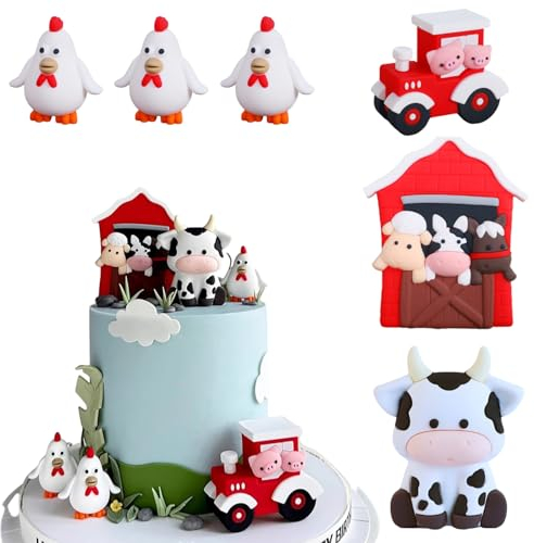 Gloryit Bauernhof Geburtstag Deko Farm Birthday Cake Topper, Tortendeko Tiere,Bauernhof Party Herzstücksticks,Farm Birthday Deko,Kuchen deko Geburtstag,für Kuchen Dekoration Kindergeburtstag (Rot)