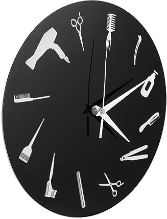 Friseursalon Uhr aus Acryl, Batteriebetrieben, Schwarze Wanduhr Modern
