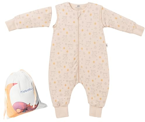 Mababu Ganzjahres Baby Schlafsack mit Füßen & abnehmbaren Ärmeln - 1.5 TOG - 100% GOTS Bio-Baumwolle - Ganzjähriger Kinderschlafsack mit Füßen- umklappbare Bündchen - 70cm, Hase