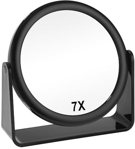 Miroir de Table,x1/7 Miroir Grossissant,Miroir de Maquillage,Miroir Grossissant sur Pied,Grossissant Double Face avec Grossissement, Rotation à 360°, Miroir Cosmétique Haute Définition,Noir