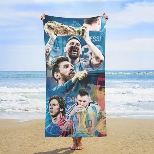 Fdcyzwxgs Messi Strandtuch, 3D Fußballspieler Handtücher Reisen Schwimmen Pool Yoga Fitnessstudio Camping Für Erwachsene Kinder Teenager Strand-Essentials Zubehör 160x80cm