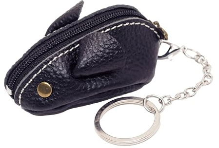 BAWAKO Mini Maus Shape Schlüsselanhänger aus Leder Kleingeldbörse Mäuschen - Mini Schlüsseltasche Münzbörse Schlüsselring Kinder und Erwachsene (Schwarz)
