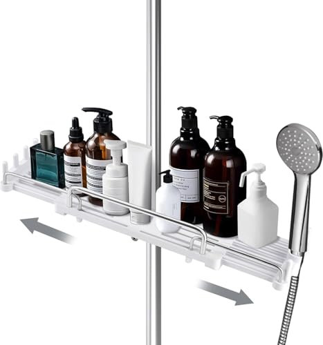Sonhomay Soporte telescópico para ducha, sin taladro, almacenamiento para jabón, champú, estante de ducha para baño, se adapta a barra de ducha de 18 a 26 mm